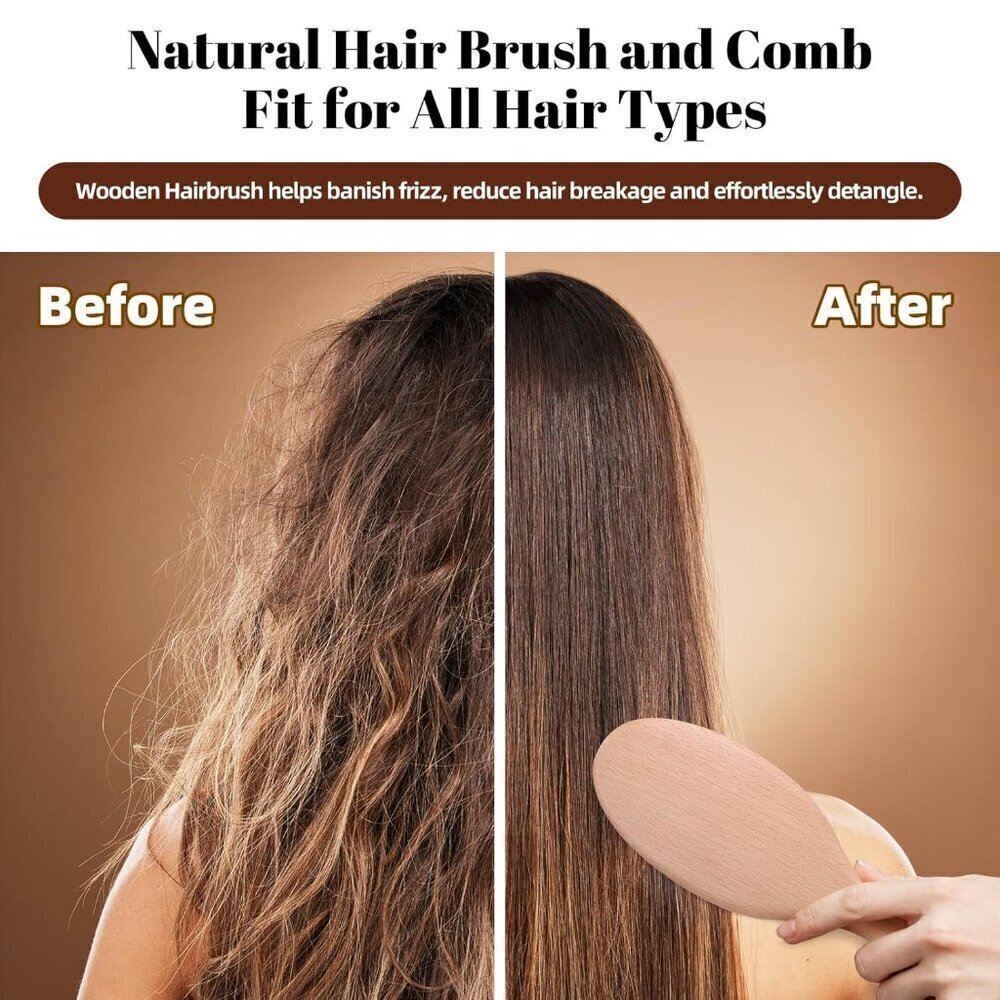 Wooden Hair Brush and Comb, One-piece Design, Reduce Frizz and Static, Massage S - Picture 4 of 7